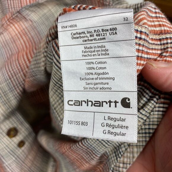 Carhartt Men’s Sz Lrg Relaxed Fit Short Sleeve Button Down Cotton Work Shirt - Picture 5 of 6